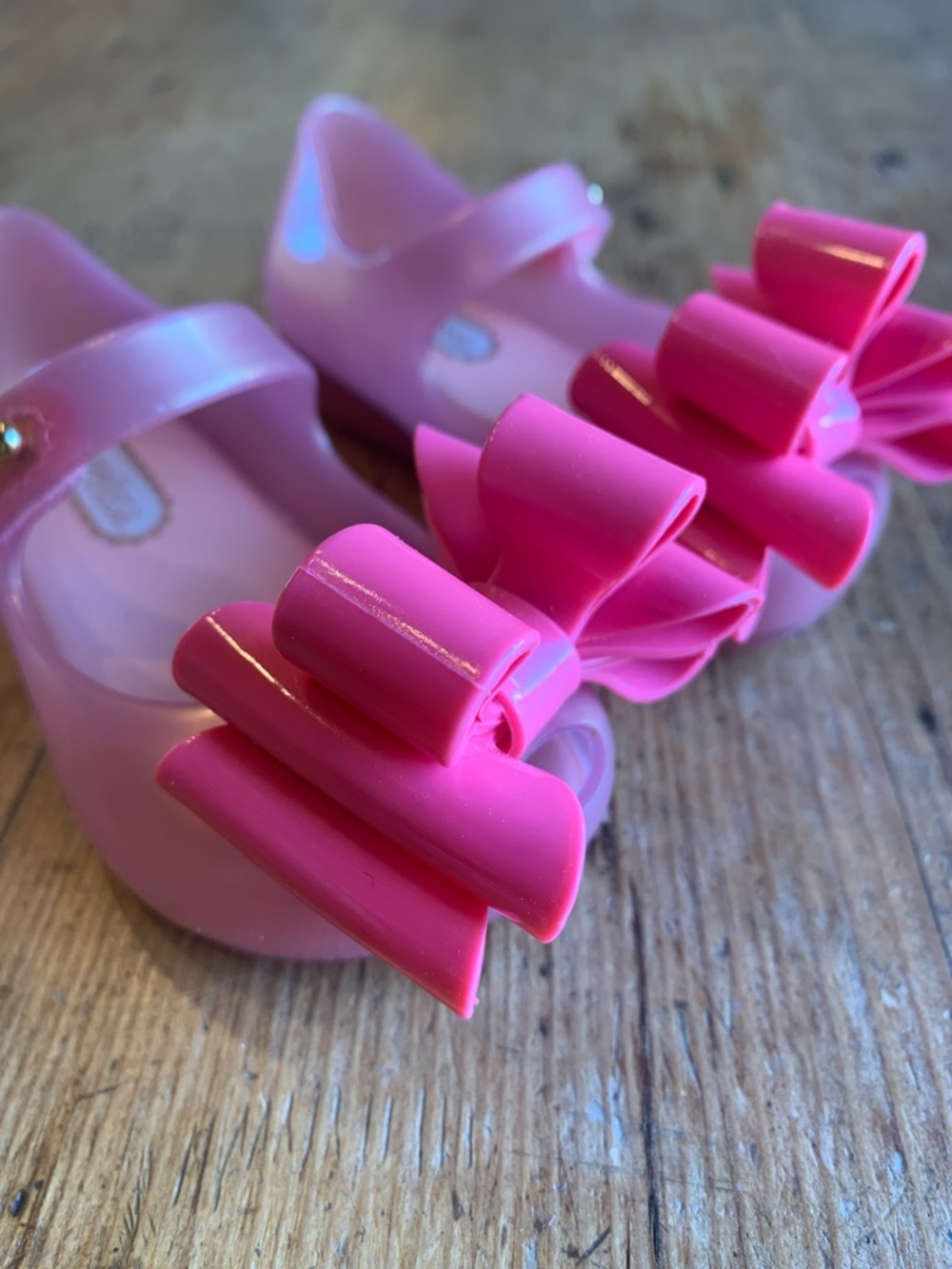 Mini Melissa Pink Jelly Mary Jane Shoes with Layered Bow - Picture 4 of 16